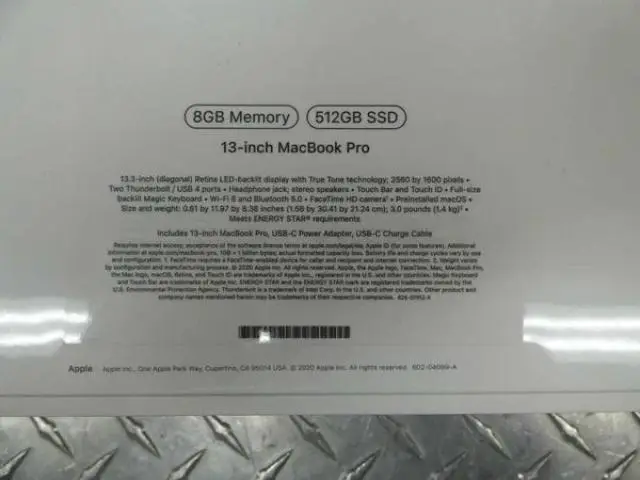 Apple macbook pro 13in 512gb ssd, m1, 8gb